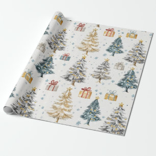 Papier Cadeau Vintage arbres de Noël Élégant