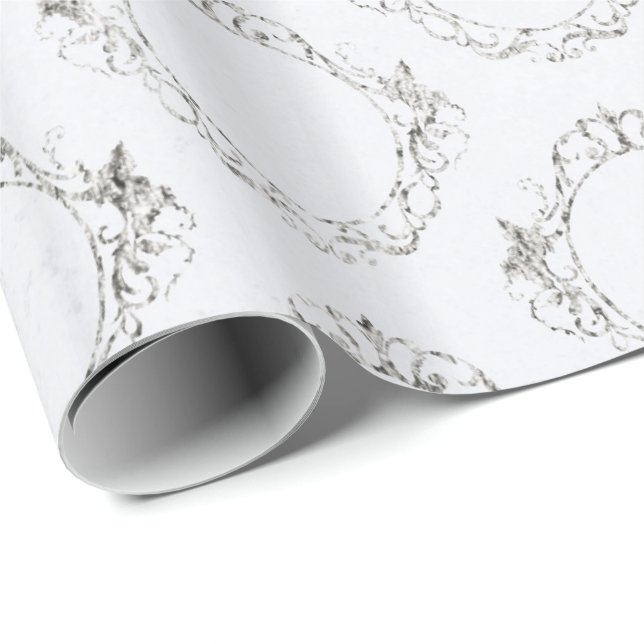 Papier Cadeau Vintage Argent Et Blanc (Coin rond)
