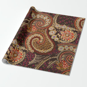 Papier Cadeau Vintage Art Abstrait coloré Motif Paisley