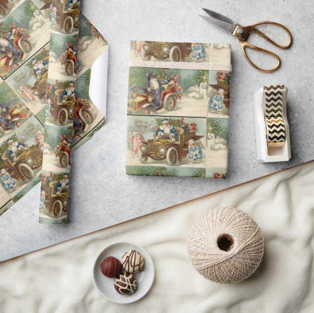 Papier Cadeau Vintage Automobile Père Noël Noël (Artisanat)