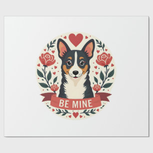Papier Cadeau Vintage Be Mine Corgi Saint-Valentin Floral Art Po