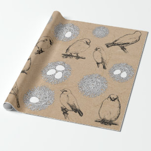 Papier Cadeau Vintage Birds & Nid Rustic Kraft Brown