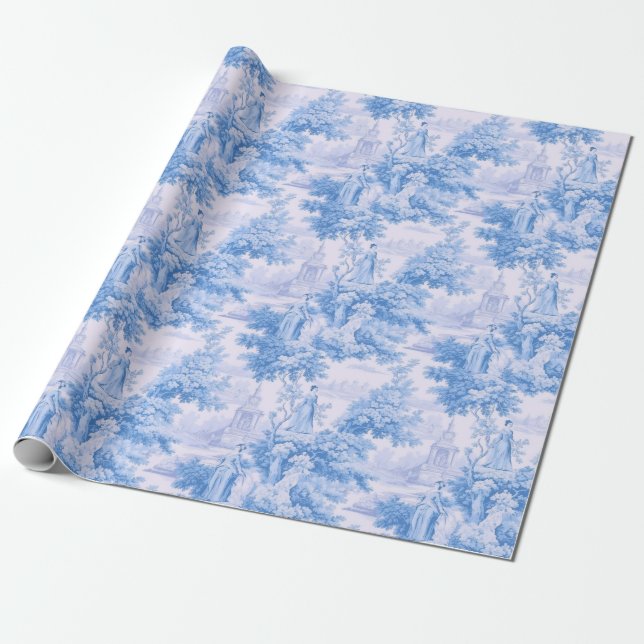 Papier Cadeau Vintage bleu toile de joie (Déroulé)