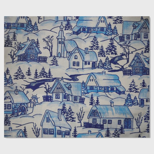 Papier Cadeau Vintage Blue Christmas Village (Plat)
