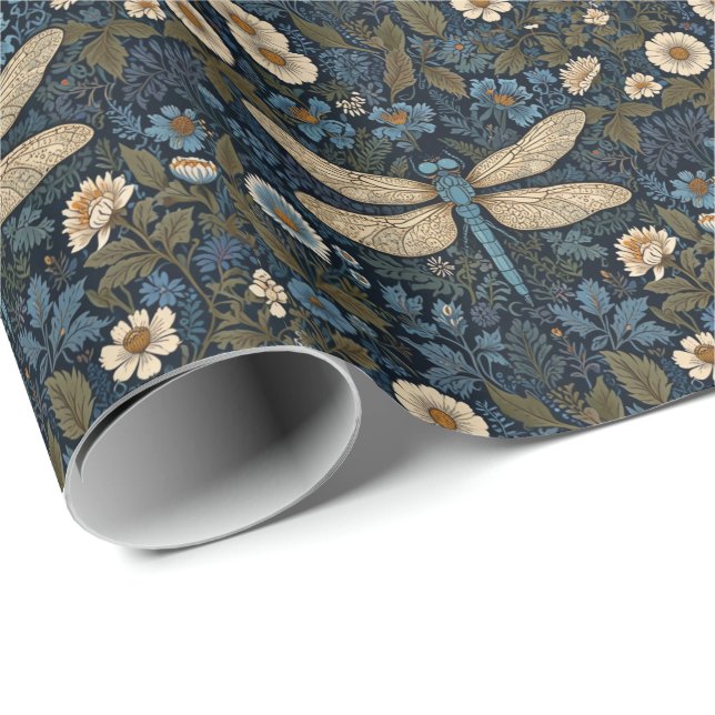 Papier Cadeau Vintage blue Dragonfly (Coin rond)