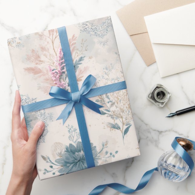 Papier Cadeau Vintage Blue Floral Wrapping Paper (Cadeaux)