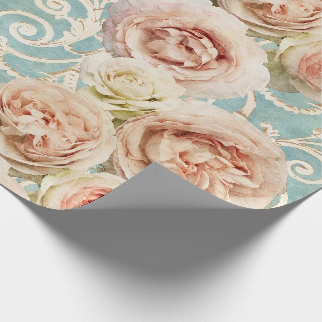 Papier Cadeau Vintage Blush rose Hirloom Roses Floral Damask (Coin)