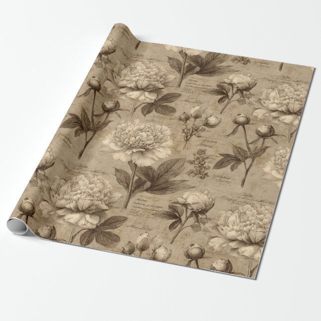 Papier Cadeau Vintage Botanical Floral Pattern (2) (Déroulé)