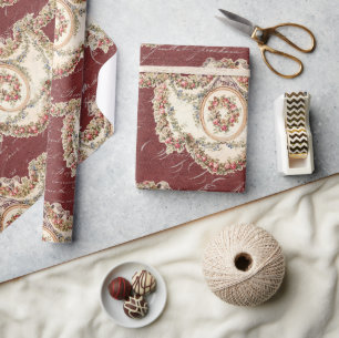 Papier Cadeau Vintage Bourgogne Floral Garland Découpage