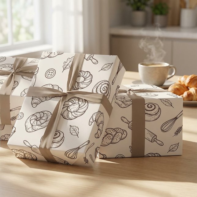 Papier Cadeau Vintage Breakfast Bakery Seamless Pattern (#giftwrap #wrappingpaper #giftboxmockup #packagingdesign #productmockup #mockupdesign #bakerydesign )