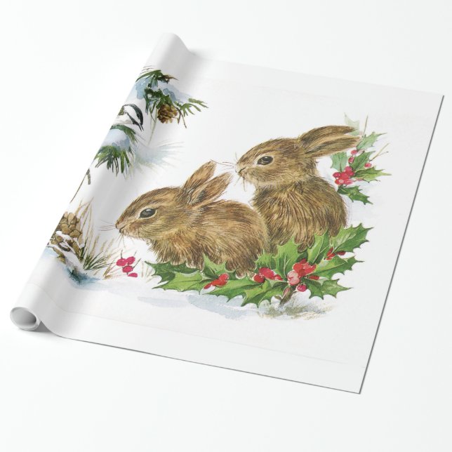 Papier Cadeau Vintage Bunnies de Noël (Déroulé)