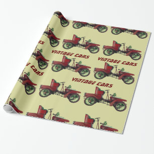 Papier Cadeau VINTAGE CARS rouge jaune noir