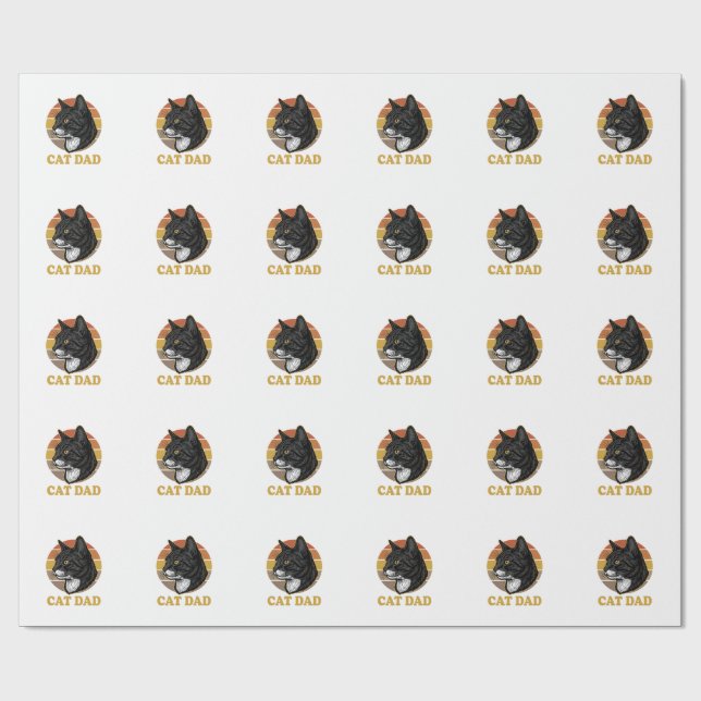 Papier Cadeau Vintage Cat Dad Retro Cat Lover Shirt Design_1 (Plat)