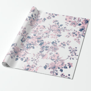 Papier Cadeau Vintage chic bleu bohème élégant floral
