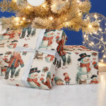 Papier Cadeau Vintage Christmas Children and Snowmen<br><div class="desc">Vintage Noël collage</div>