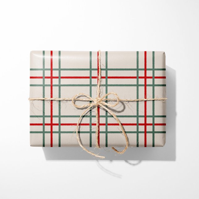 Papier Cadeau Vintage Christmas Plaid Wrapping Paper - Beige (Créateur téléchargé)