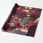 Papier Cadeau Vintage Christmas Sleep Express Restaurant<br><div class="desc">Vintage Christmas Sleep Express Restaurant avec élégantes chaises bordeaux,  lumières chaudes,  tasses lumineuses,  moquette rouge,  et sapin joyeux.</div>