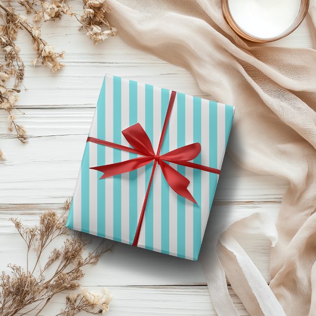 Papier Cadeau Vintage Classique Turquoise et Rayures Blanches (Créateur téléchargé)