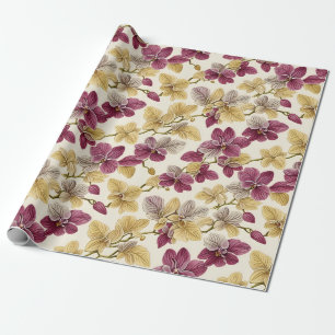 Papier Cadeau Vintage classique violet orchidée beige Flora