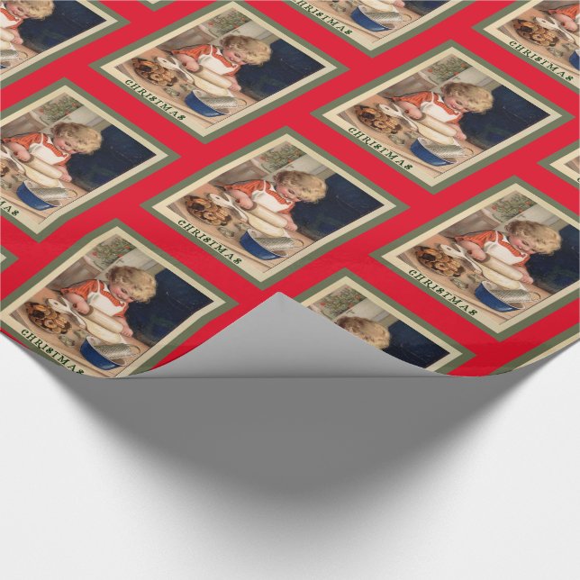 Papier Cadeau Vintage Cute Petite Fille Baking Noël (Coin)
