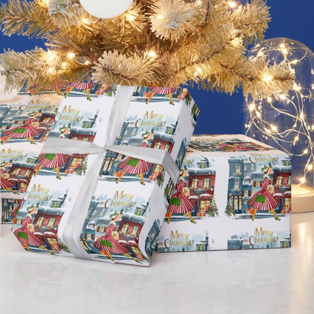 Papier Cadeau vintage de Noël 1950 (Vacances)