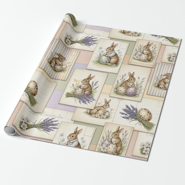 Papier Cadeau Vintage Easter Bunny Collage (Déroulé)