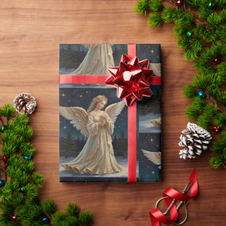 Papier Cadeau Vintage Élégant Ange de Noël