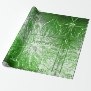 Papier Cadeau Vintage Emerald Green Flower Motif White Parties s