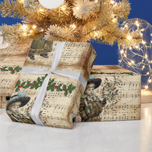 Papier Cadeau Vintage Ephemera Deck the Hall Christmas Carol