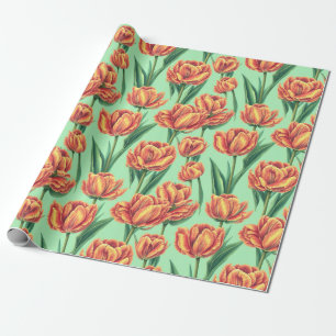 Papier Cadeau Vintage esthétique classique Orange Tulip Flora