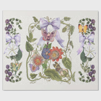 Papier Cadeau Vintage Fairy Garden Purple Bow Passion Flower