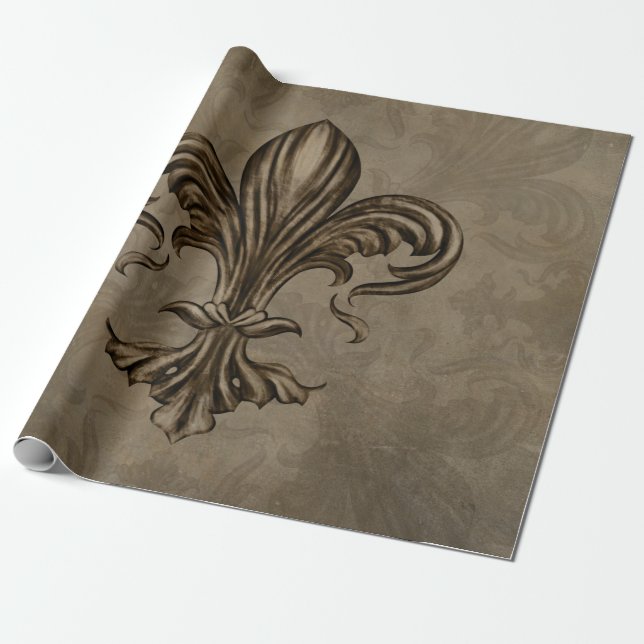 Papier Cadeau Vintage Fleur de lis Sepia (Déroulé)