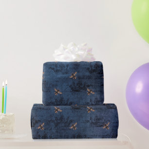 Papier Cadeau Vintage Fleurs d'abeilles bleues romantiques
