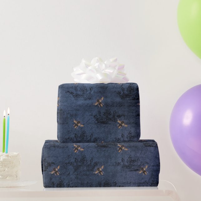 Papier Cadeau Vintage Fleurs d'abeilles bleues romantiques (Cadeaux de fête)