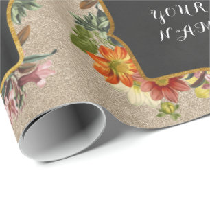 Papier Cadeau Vintage Floral Peony Nom personnalisé Pearly Rose