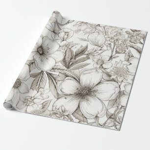 Papier Cadeau Vintage Floral Sepia Motif (11)