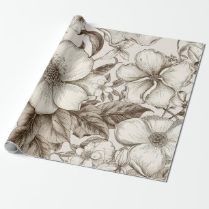 Papier Cadeau Vintage Floral Sepia Motif (14)