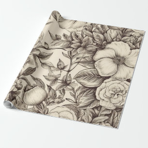 Papier Cadeau Vintage Floral Sepia Motif (2)