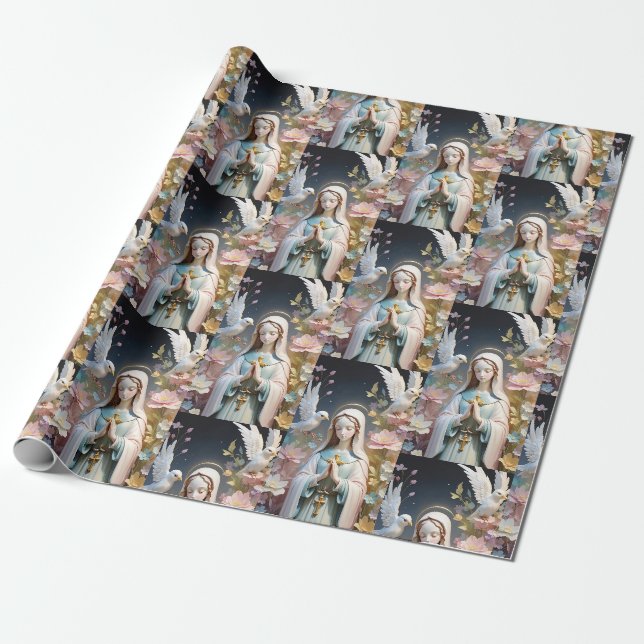 Papier cadeau vintage Floral Vierge Marie (Déroulé)