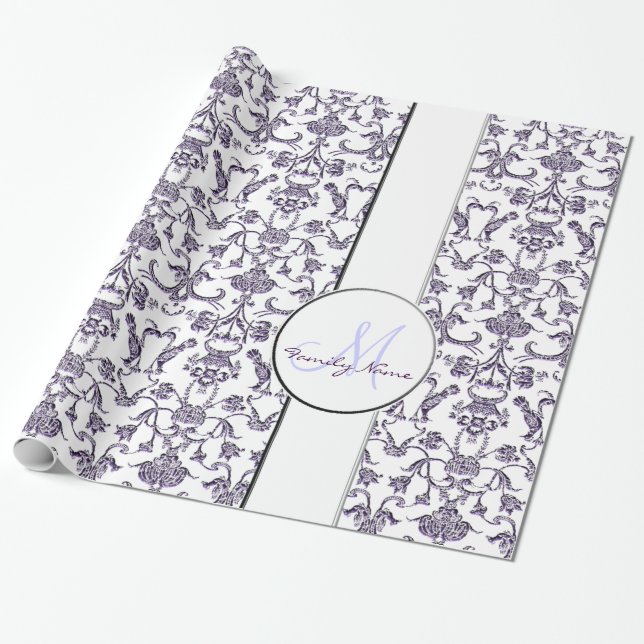 Papier Cadeau Vintage Florentine Damask (Lilac) (Déroulé)