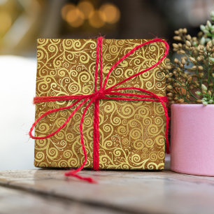Papier Cadeau Vintage Gold Swirls Motif Luxe Boho Classy
