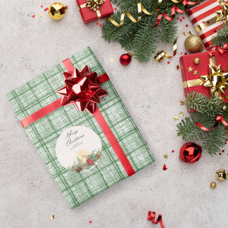 Papier Cadeau Vintage Green Plaid Christmas