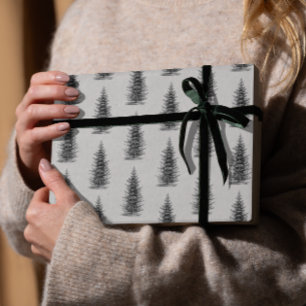 Papier Cadeau Vintage Gris minimaliste épicéa joyeux noël