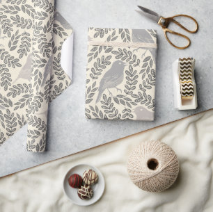 Papier Cadeau Vintage Gris Motif de feuille de charbon de bois