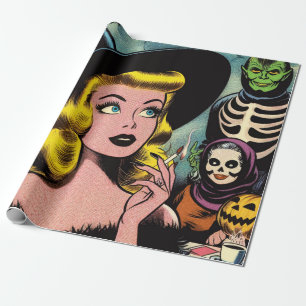 Papier Cadeau Vintage Halloween Witch Comics