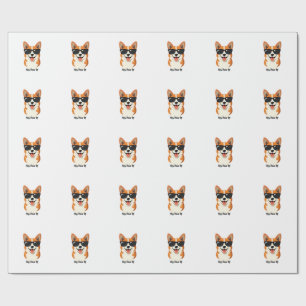 Papier Cadeau Vintage Hey, Paws Up Corgi avec Lunettes de Soleil