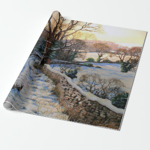 Papier Cadeau Vintage hiver Noël paysage enneigé