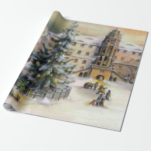 Papier Cadeau Vintage hiver Ville Noël