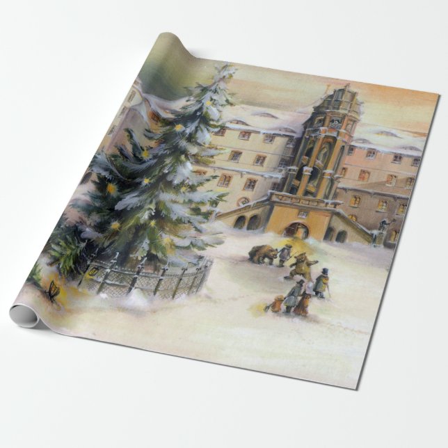 Papier Cadeau Vintage hiver Ville Noël (Déroulé)