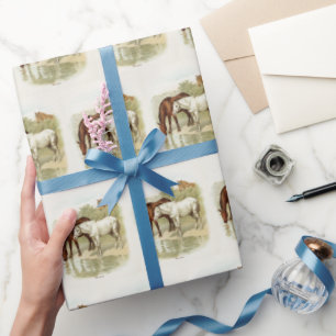 Papier Cadeau Vintage Horse amoureux soirée enveloppement carrel